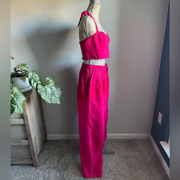 Reformation 2 Pc Set -Vesta Pant and Orzo Linen Smocked Halter Top in Corvette - Picture 2 of 11